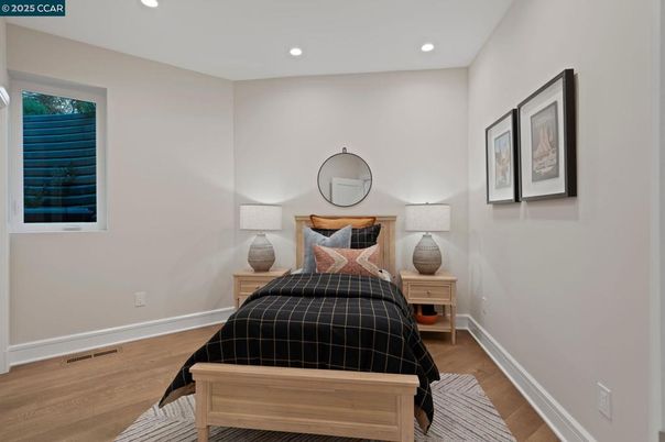 Bedroom, Interior, Recessed Lighting, Wood Texture Flooring
