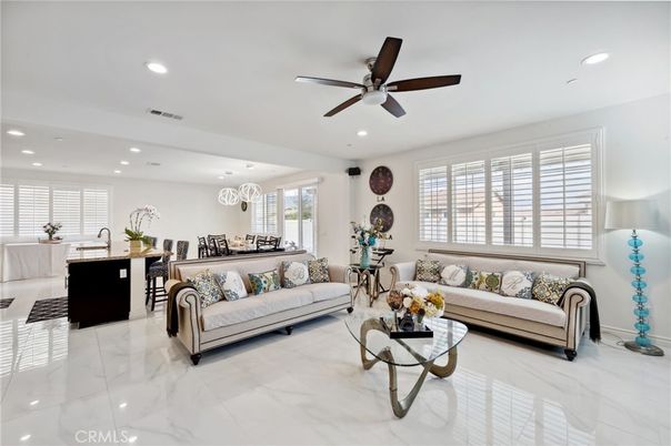 Dining room, Interior, Kitchen, Living room, Marble, Pendant Lights, Recessed Lighting
