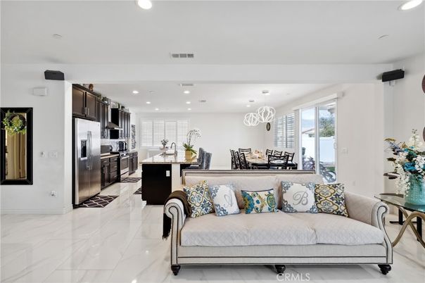 Dining room, Interior, Kitchen, Marble, Pendant Lights, Recessed Lighting, Stainless Steel Appliances