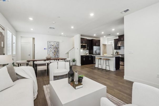 Interior, Kitchen, Living room, Recessed Lighting, Wood Texture Flooring