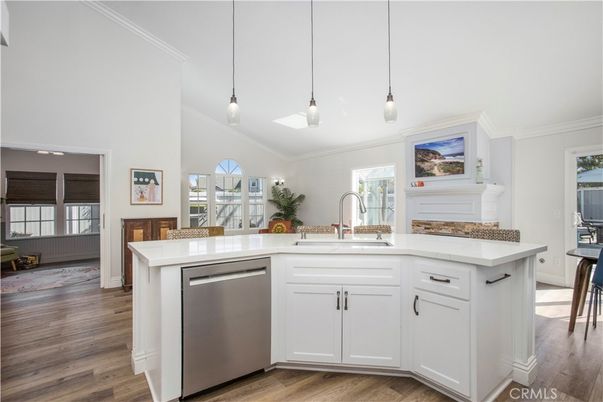 Interior, Kitchen, Pendant Lights, Stainless Steel Appliances, Wood Texture Flooring