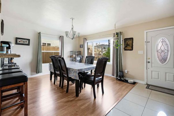 Dining room, Interior, Pendant Lights, Wood Texture Flooring