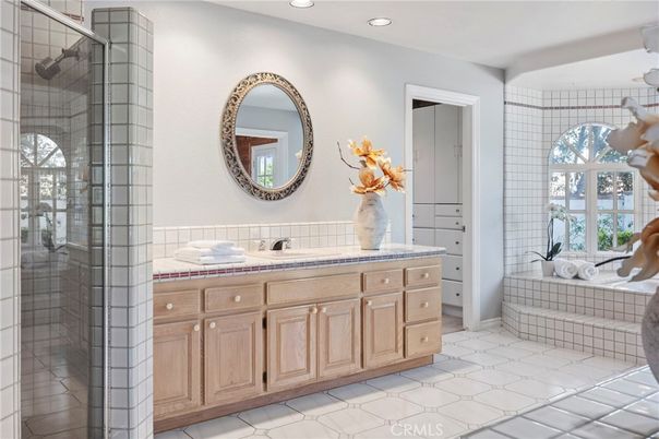 Bathroom, Glass Shower, Interior, Recessed Lighting, Tile Countertops