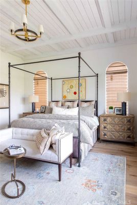 Bedroom, Interior, Pendant Lights, Wood Texture Flooring