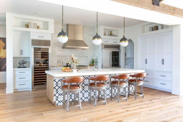 Interior, Kitchen, Pendant Lights, Stainless Steel Appliances, Wood Texture Flooring