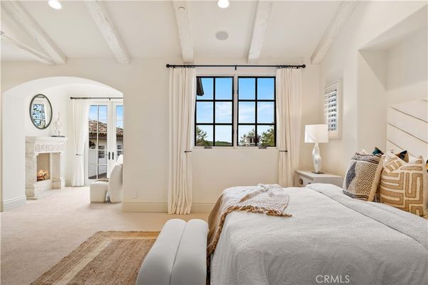 Bedroom, Fireplace, Interior, Recessed Lighting, Wooden Beams