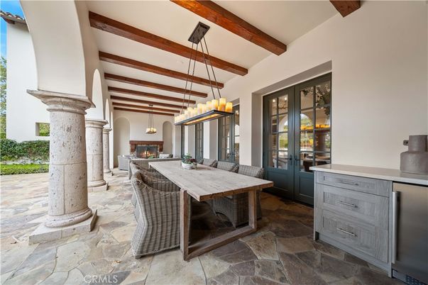 Exterior, Fireplace, Pendant Lights, Wooden Beams