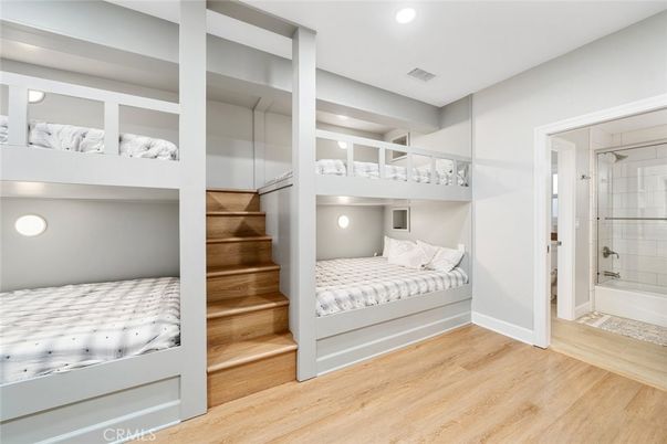 Bathroom, Bedroom, Glass Shower, Interior, Recessed Lighting, Wood Texture Flooring
