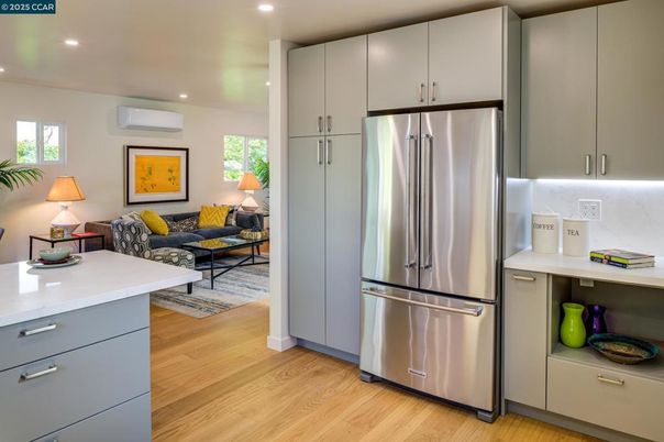 Interior, Kitchen, Living room, Recessed Lighting, Stainless Steel Appliances, Wood Texture Flooring