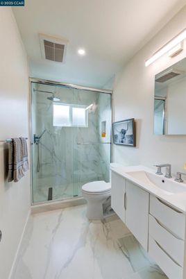 Bathroom, Glass Shower, Interior, Marble, Marble Walls, Recessed Lighting