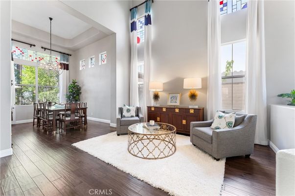 Dining room, Interior, Living room, Pendant Lights, Wood Texture Flooring