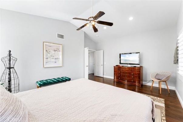 Bedroom, Interior, Recessed Lighting, Wood Texture Flooring