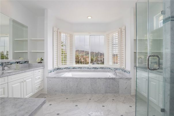 Bathroom, Glass Shower, Interior, Marble, Recessed Lighting