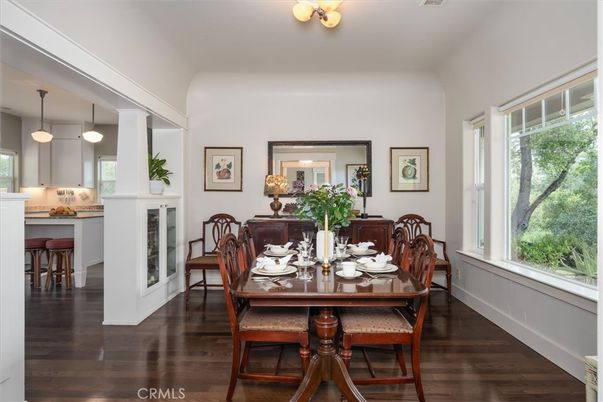 Dining room, Interior, Pendant Lights, Wood Texture Flooring