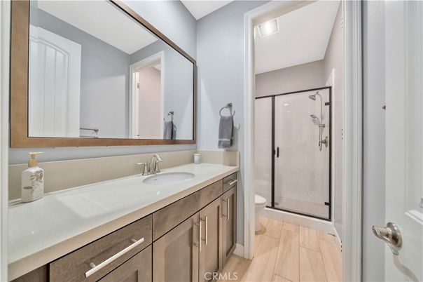 Bathroom, Glass Shower, Interior, Wood Texture Flooring