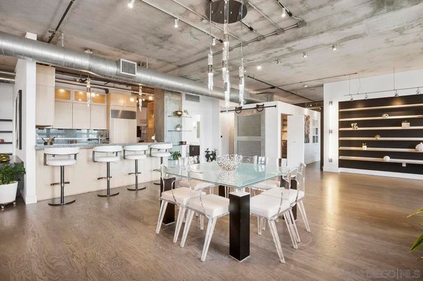 Dining room, Interior, Kitchen, Pendant Lights, Wood Texture Flooring