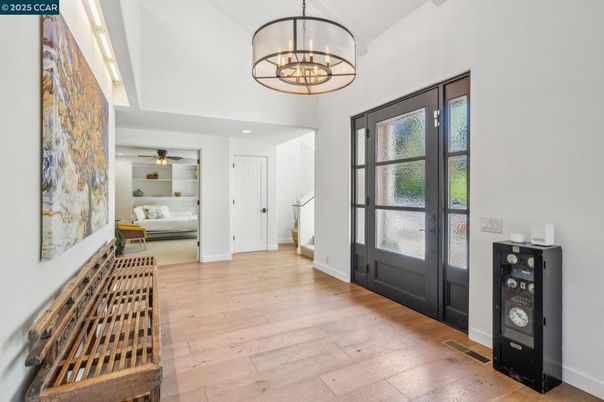 Bedroom, Chandelier, Interior, Pendant Lights, Wood Texture Flooring