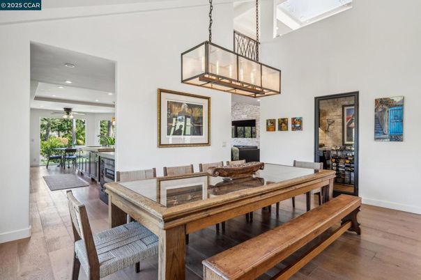 Dining room, Interior, Pendant Lights, Recessed Lighting, Wood Texture Flooring