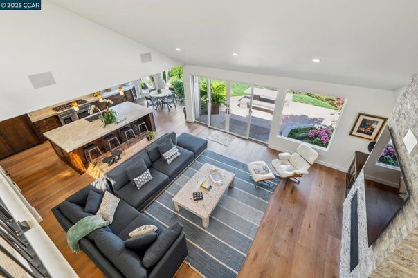 Dining room, Interior, Living room, Recessed Lighting, Wood Texture Flooring