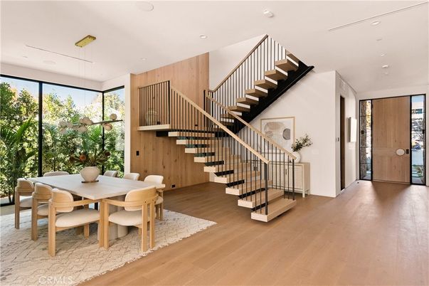 Dining room, Interior, Pendant Lights, Recessed Lighting, Wood Texture Flooring