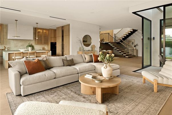 Interior, Kitchen, Living room, Pendant Lights, Recessed Lighting, Wood Texture Flooring