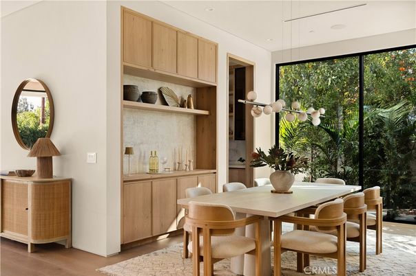 Dining room, Interior, Pendant Lights, Recessed Lighting, Wood Texture Flooring