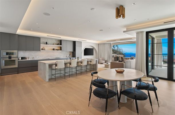 Dining room, Interior, Kitchen, Recessed Lighting, Stainless Steel Appliances, Wood Texture Flooring