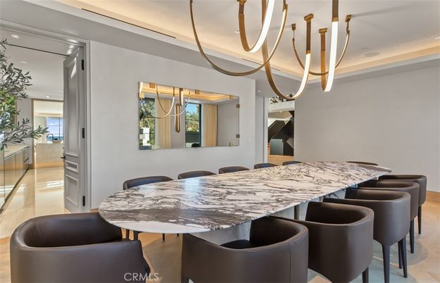 Dining room, Interior, Pendant Lights, Recessed Lighting, Wood Texture Flooring