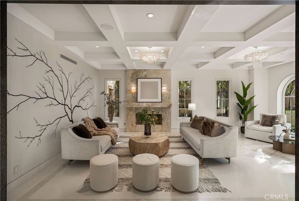 Chandelier, Fireplace, Interior, Living room, Recessed Lighting