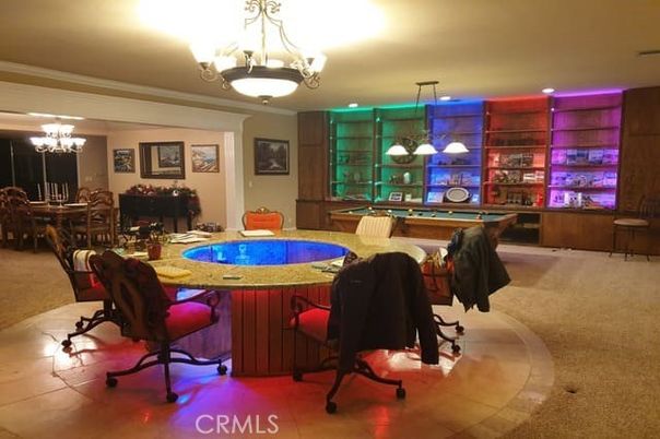 Billiard Table, Chandelier, Game Room, Interior, Pendant Lights