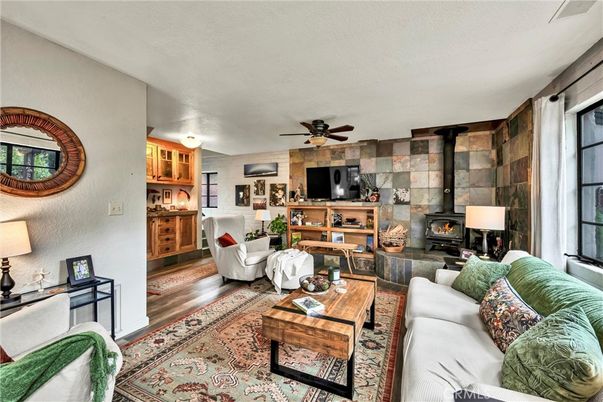 Fireplace, Interior, Living room, Stone Walls, Wood Texture Flooring