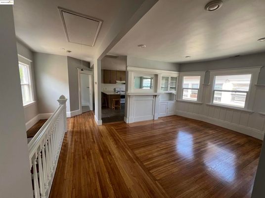 Empty room, Interior, Kitchen, Recessed Lighting, Wood Texture Flooring