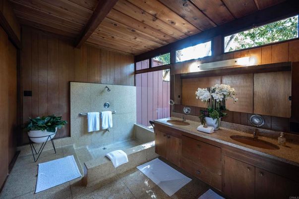 Bathroom, Dual Sink Vanities, Interior, Wooden Beams, Wooden Ceilings, Wooden Walls