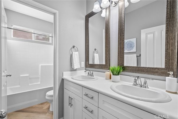 Bathroom, Dual Sink Vanities, Interior, Wood Texture Flooring
