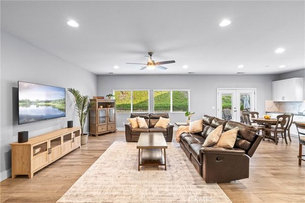 Dining room, Interior, Kitchen, Living room, Recessed Lighting, Wood Texture Flooring