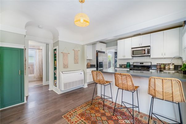 Interior, Kitchen, Pendant Lights, Stainless Steel Appliances, Wood Texture Flooring