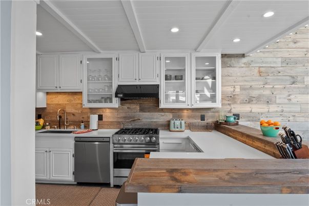 Interior, Kitchen, Recessed Lighting, Stainless Steel Appliances, Wooden Walls