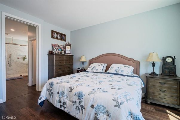 Bathroom, Bedroom, Glass Shower, Interior, Recessed Lighting, Wood Texture Flooring