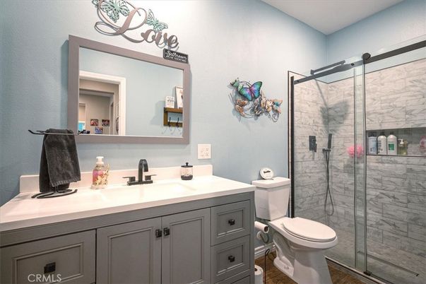 Bathroom, Glass Shower, Interior, Wood Texture Flooring