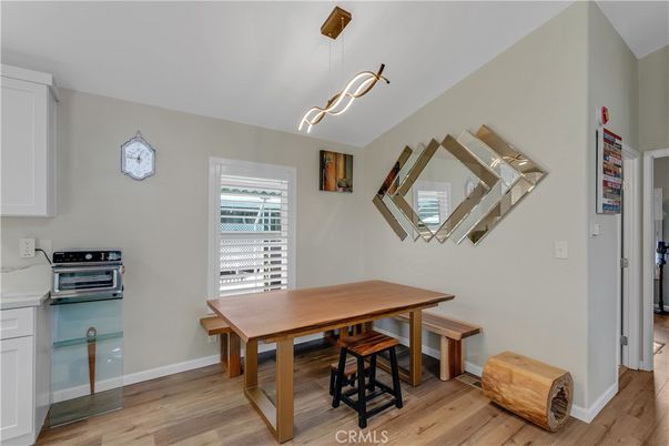Dining room, Interior, Pendant Lights, Wood Texture Flooring