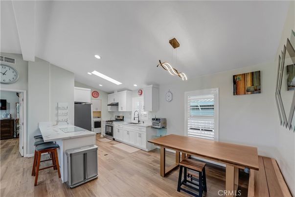 Interior, Kitchen, Pendant Lights, Recessed Lighting, Wood Texture Flooring