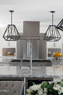Chandelier, Interior, Kitchen, Pendant Lights, Stainless Steel Appliances