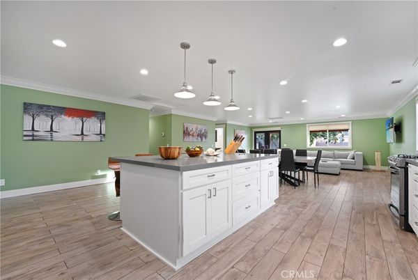 Dining room, Interior, Kitchen, Living room, Pendant Lights, Recessed Lighting, Wood Texture Flooring
