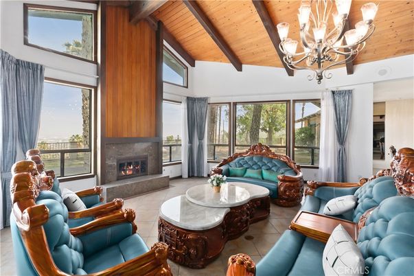 Chandelier, Fireplace, Interior, Living room, Wooden Beams, Wooden Ceilings