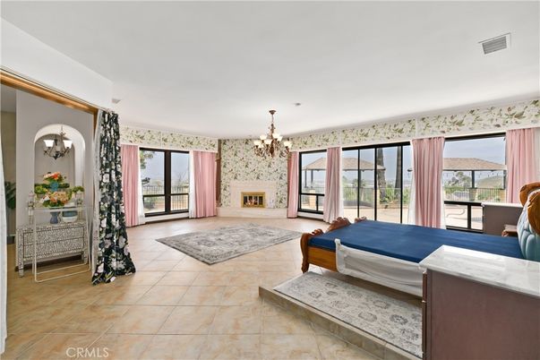 Bedroom, Chandelier, Fireplace, Interior