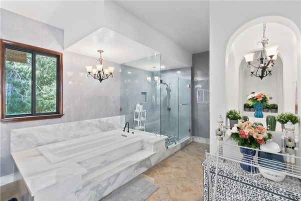 Bathroom, Chandelier, Glass Shower, Interior