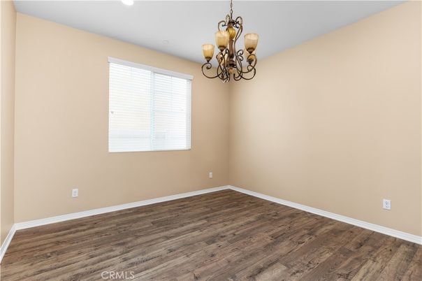 Chandelier, Empty room, Interior, Recessed Lighting, Wood Texture Flooring