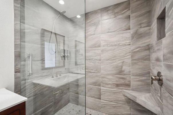 Bathroom, Glass Shower, Interior, Recessed Lighting