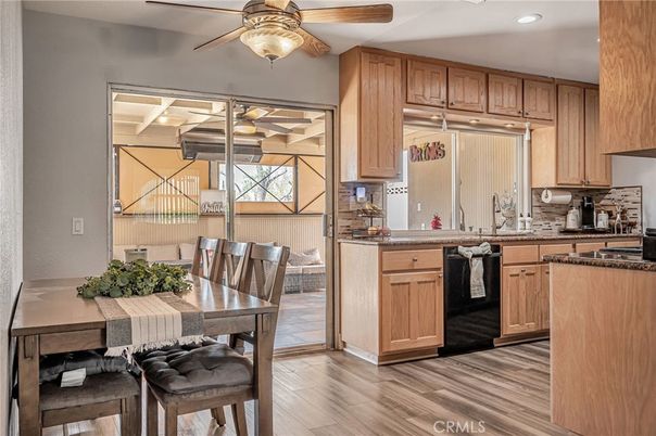 Dining room, Interior, Kitchen, Recessed Lighting, Wood Texture Flooring