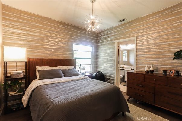 Bedroom, Interior, Pendant Lights, Wood Texture Flooring, Wooden Walls